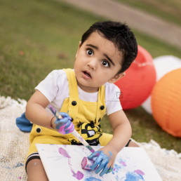 Outdoor Paint Party Photography of One Year Old